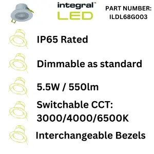 Integral LED Downlights 5.5W 550lm Dimmable Tiltable CCT Switch 3000/4000/6500K - White (4 Pack) - Satin Nickel Bezels