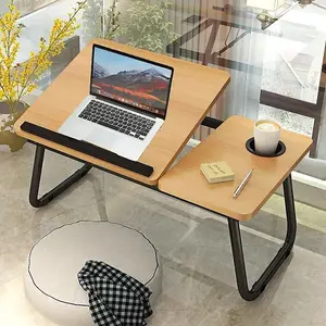 Laptop Bed Table Computer Notebook Desk Stand with Foldable Legs & Cup Slot Tray - Walnut