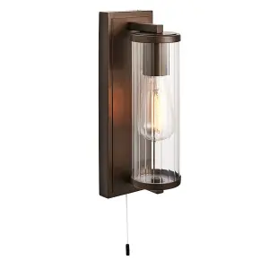 Luminosa Como Bathroom Wall Lamp Dark Bronze Paint & Clear Ribbed Glass IP44