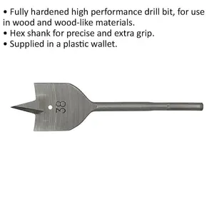 High Performance 38 x 152mm Hardened Wood Drill Bit with Hex Shank for Precision Woodworking