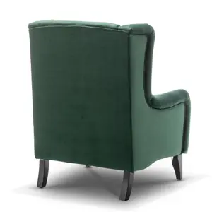 Velvet Bottle Green Wingback Chair