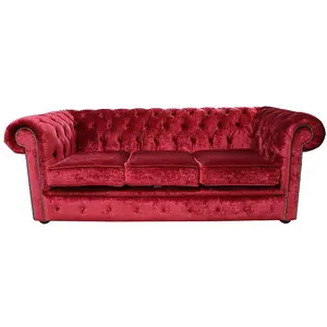 Chesterfield Handmade 3 Seater Sofa Settee Modena Pillarbox Velvet Fabric In Classic Style