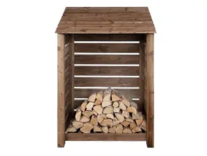 Slatted wooden log store W-119cm, H-180cm, D-88cm - brown finish