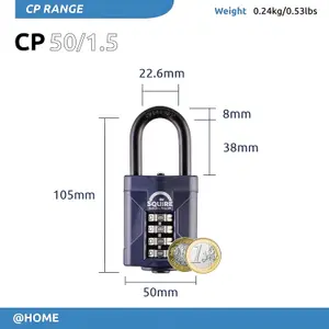 Squire Blue Steel Combination Padlock (H)106mm (W)48mm