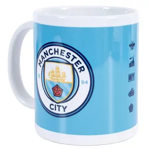 Manchester City FC Crest Ceramic Mug White/Sky Blue (One Size)