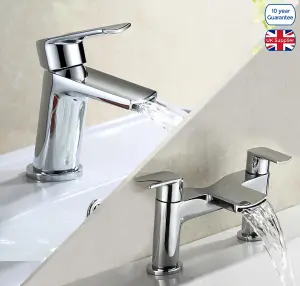 Nes Home Galaxy Basin Mixer, Bath Filler Tap & Basin Waste Chrome