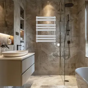 Rinse Bathrooms Flat Panel Electric Heated Towel Rail Touch Screen Timer Bathroom Radiator Prefilled Chrome 800x600mm 400W