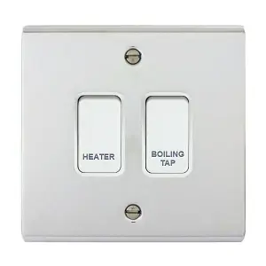 Polished Chrome Customised Kitchen Grid Switch Panel with White Switches - 2 Gang