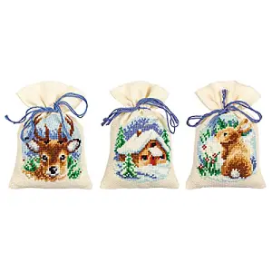 PPBAG PK3 WNTR TIME - Counted Cross Stitch Kit: Gift Bags: Wintertime: Set of 3 - Vervaco