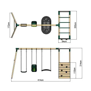 Rebo Wooden Children's Garden Swing Set with Monkey Bars - Triple Swing - Halley Green