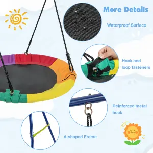 Costway 4-in-1 Outdoor Kids Swing Set Adjustable Saucer Swing w/ Slide & Basketball Hoop