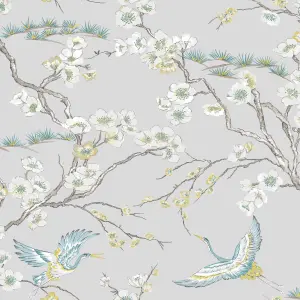 Superfresco Japan Blue Metallic effect Floral Smooth Wallpaper