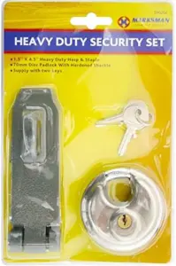 Heavy Duty Security Set Hasp & Staple Padlock Lock Keys Safe Round Steel