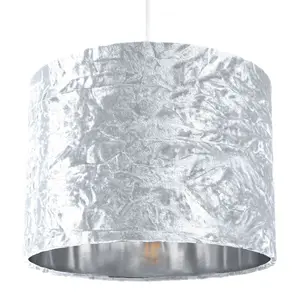 Modern Crushed Velvet Lamp Shade with Shiny Paper Inner White / 15cm H x 20cm W x 20cm D