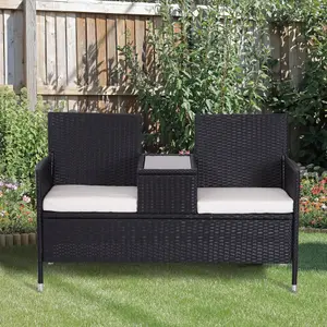 Outsunny Rattan Chair Garden Furniture Patio Companion Love Seat Table Black