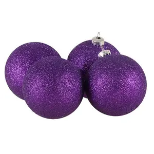 Xmas Glitter Shatterproof Baubles (Set of 4) Purple