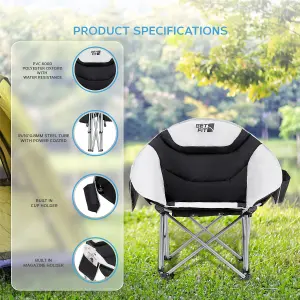 Get Fit Moon Camping Chair - Portable Outdoor Premium Folding Chair With Pocket, Cup Holder & Carry Bag - Weight Capacity Of 130Kg