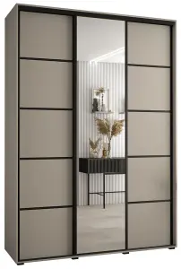 Dakota V Sleek Cashmere & Black Sliding Door Wardrobe 1800mm H2350mm D600mm with Mirrored Door, Two Hanging Rails, Ten Shelves