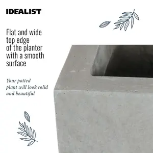 IDEALIST 60cm Square Planter, Flower Box Garden Planter, Grey Reinforced Stone Outdoor Large Plant Pot H60 L60 W60 cm, 195L