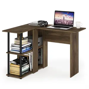 Angulo L-Shape Computer Desk White / Columbia Walnut