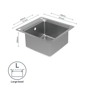 GoodHome Romesco Metallic effect Stainless steel 1 Bowl Kitchen sink 510mm x 560mm