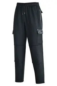 MS9 Mens Cargo Combat Fleece Trouser Work Tracksuit Jogging Bottoms Pants H20, Black - XL