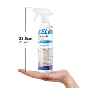 KEL - Limescale Remover Foam Spray, Removes Stains & Deposits from Shower Heads, Taps, Baths & Screens - 500ml