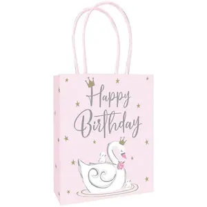 Unique Party Swan Princess Birthday Gift Bag (Pack of 3) Pink/White/Gold (One Size)