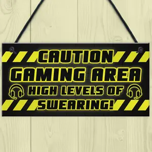 CAUTION Gaming Area Plaque Gaming Sign Gamer Gift Son Birthday Christmas Gift