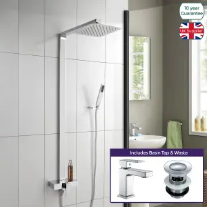 Nes Home Renan Square Thermostatic Shower Slim Head Mixer & Basin Mixer Tap