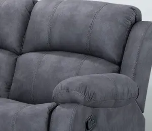 Alaska Grey Fabric Reclining Corner Sofa 5 Seater Suede Manual Recliner Comfortable Padded Arms