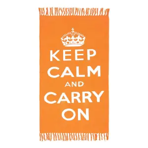 Homescapes Keep Calm And Carry On Orange White Rug Hand Woven Base, 60 x 100 cm