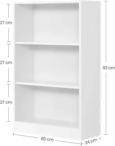 VASAGLE Bookcase, Bookshelf with 3 Shelves, Shelving Unit, for Living Room, Study, Office, Bedroom, Modern Style, Cloud White