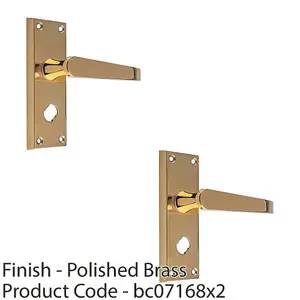 2 PACK - Straight Victorian Bathroom Latch Door Handle - Polished Brass Lever Backplate