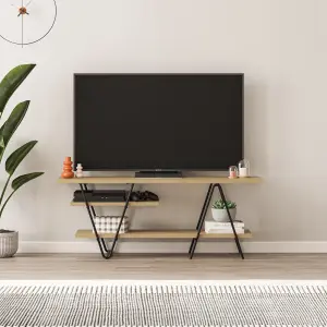 Decortie Modern Essel TV Stand 48-Inch Oak Hairpin Metal Legs Rectangle 110(W)cm Shelf for Multimedia Centre Organiser