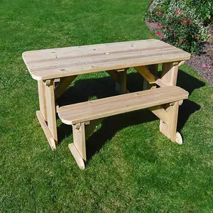 Tinwell 4ft Rounded Picnic Table and Bench Set - L122 x W158 x H72 cm - Light Green