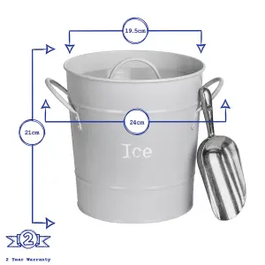 Harbour Housewares - Vintage Metal Ice Bucket with Scoop - Grey