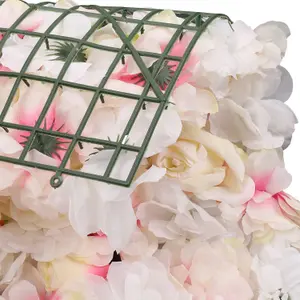 Artificial Flower Wall Backdrop Panel, 60cm x 40cm, White Jasmine & Pink Shade