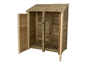 Wooden log store with door W-146cm, H-180cm, D-88cm - natural (light green) finish