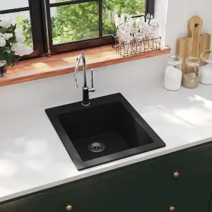 vidaXL Overmount Kitchen Sink Single Basin Granite Black