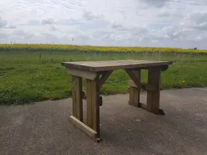 Hollies wooden garden table, outdoor pinic dining desk(8ft, Rustic brown finish)