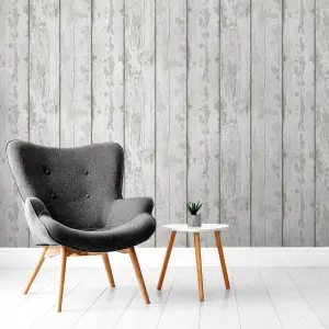 Arthouse Metallic Washed Wood Grey/Silver Wallpaper