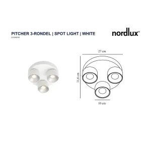 Nordlux Pitcher 3-Rondel Kitchen Dining Room Spot Light in White 27cm Diameter