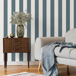 Fine Decor Juliette Textured Vinyl Classic Stripe Design Blue Wallpaper FD43458