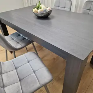 Dining Table and 4 Chairs  Black Dark Grey 4 Velvet Grey Chairs Wood Dining Set Furniture