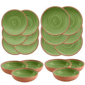 Purely Home Rustic Swirl Green Melamine 18 Piece Outdoor Dinnerware Set of 6