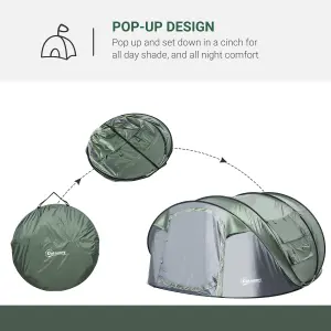 Outsunny Camping Tent Dome Pop-up Tent with Windows for 4-5 Person Dark Green