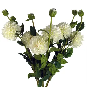 Pack of 6 x 75cm Artificial Dahlia PomPom Flower Stem Cream