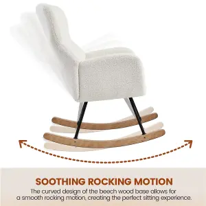 Yaheetech White High Back Rocking Accent Chair with Beech Wood Legs