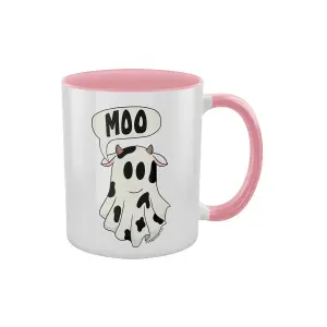 Grindstore Moo Ghost Cow Two Tone Mug White/Pink/Black (One Size)